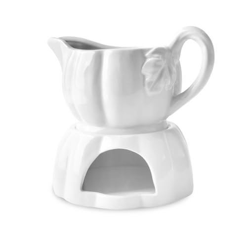 Gravy Boat with Warmer – 18 Oz Dripless Gravy Bowl with Handle & Spout – Microwave, Freezer & Dishwasher Safe Sauce Server for Thanksgiving, Christmas, Holiday Meals