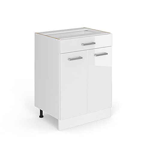 Vicco Küchenunterschrank R-Line, Weiß Hochglanz, 60 cm mit Schublade, ohne Arbeitsplatte, zur freien Kombination innerhalb modularer Küchensysteme