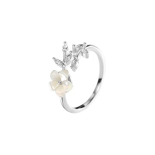 Dainty CZ Flower Leaf Open Adjustable Rings for Women Silver Plated Hypoallergenic Cubic Zirconia Crystal Floral Leaves Wrap Finger Band Ring Wedding Promise Love Statement Unique Jewelry for Her