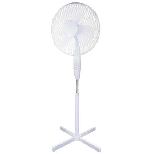 AMD Nexus 16 Inch Pedestal Fan, White, 3 Speed Settings, Adjustable Height, Electric Floor Standing Fan for Home, Office, Bedroom