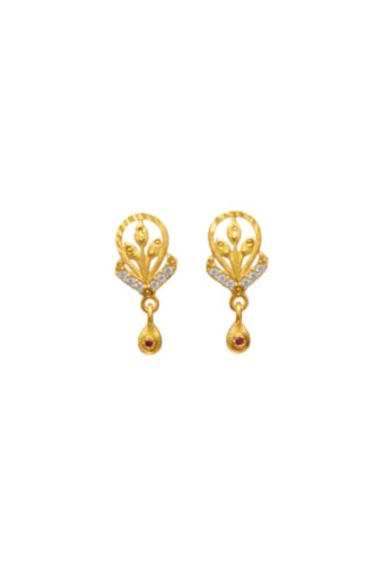 Gold-Toned Floral Drop Earrings with Crystal and Ruby Accents