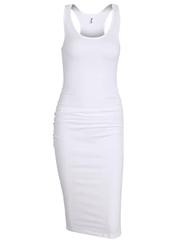 Missufe Women's Sleeveless Racerback Tank Ruched Bodycon Sundress Midi Fitted Casual Dress (Cream White-01, Xx-Large) #TOP1