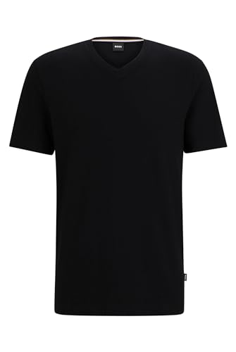 BOSS Mens Tilson 60 Mercerised-Cotton Regular-fit T-Shirt with V Neckline Black