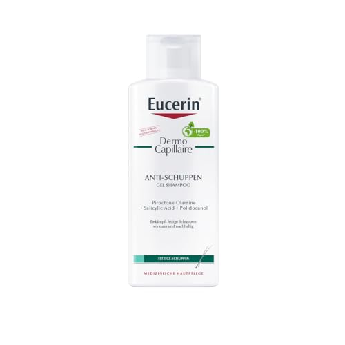 Eucerin DermoCapillaire Anti-Schuppen Gel Shampoo 250 ml, Haarpflege gegen trockene Schuppen und seborrhoische Dermatitis, milde Reinigung für zu Schuppenbildung neigende und trockene Kopfhaut