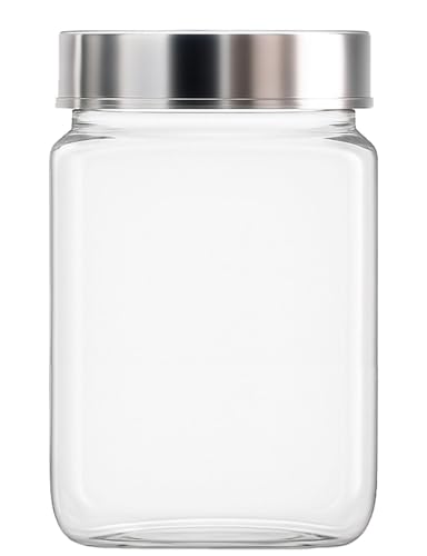 KG Piramal Glass Transparent BPA-Free Leak-Proof Airtight Storage Containers for Kitchen organizer | Ideal for Grain, Dryfruits Spices Pickle organiser (1 No, 300ml Square Jars With Premium Steel Lid)