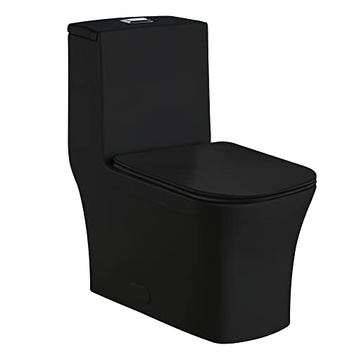 Inodoro de una pieza Fine Fixtures con doble descarga y alta eficiencia, color negro (modelo MOTB9BL) miniatura 1
