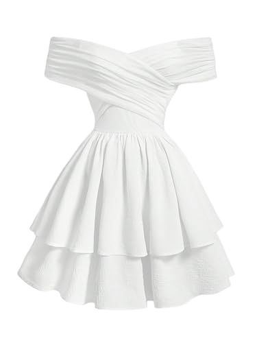 Floerns Girl's Off Shoulder Princess Dress Crisscross Layered Ruffle Mini Birthday Dresses