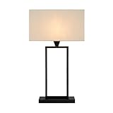 Atmooz Tischlampe Bailo | Nachtlampe | Schlafzimmer/Wohnzimmer | Designnenlampe | Höhe 61cm | Schwarzes Metall mit weißem Leinenlampenschirm | Klassevolle Atmosphäre