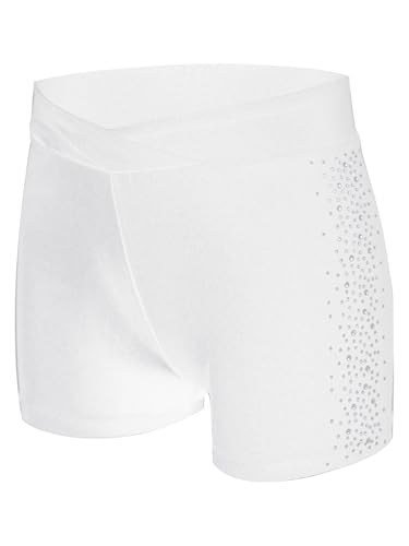 Kvysinly Kids Girls Gymnastic Costumes Ballet Dance Shorts Ballerina Dancewear Tumbling Outfits Rhinestone Booty Shorts White 11-12 Years