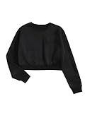 SheIn Damen Crop Pullover Rundhals Sweatshirt Causal Pulli Oberteil Crop Top Bauchfrei Herbst Langarmshirts Schwarz S