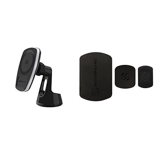 Scosche Compatible with MagSafe, iPhone, Galaxy and Qi Devices MagicMount Pro Charge4 15W Magnetic Qi-Certified Suction Wireless Charging Mount & MAGRKI MagicMount Phone Replacement Plate Kit, Black