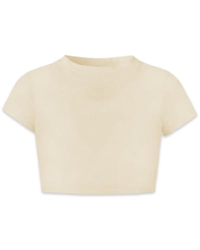 Image of Betusline Girls & Women Basic Summer Short Sleeve Slim Fit T-Shirts Soft Crewneck Crop Y2k Tee Cute Gym Fashion Clothes