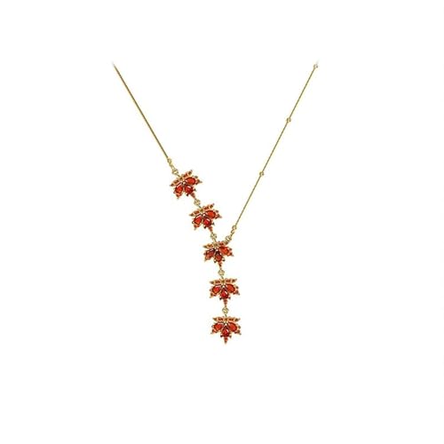 Sparkling Maple Leaf Pendant Necklace Crystal Cubic Zirconia Autumn Fall Leaves Adjustable Chain Necklaces Dainty Thanksgiving Christmas Jewelry Gifts for Women