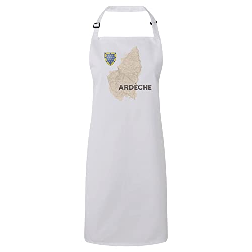 Tablier cuisine Premium Ardèche en tissu blanc avec carte vintage