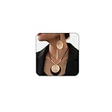 YOOESTORES82 Gold Disc Pendant Necklace Earrings Set Leather Cord Black Circle Statement Necklaces Geometric Textured Medallion Jewelry For Women Party Fashion (Gold)
