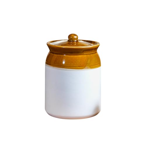 Image of 5Kg Ceramic Martban Pickle Jar - Traditional 5L Handmade Bharani With Salt & Pepper Shakers - Decorative Achaar Container For Pickles - Ceramic Jars For Kitchen Storage (Pack of 3),White