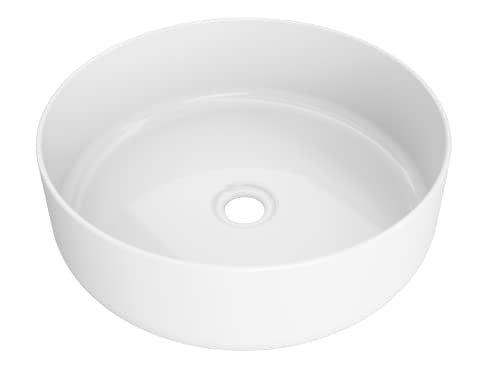 BAIKAL - Lavabo Cerámico sobre Encimera. Lavabo Redondo en acabado Blanco Brillo. Medidas 36 x 36 x 12 cm. Sin orificio para grifo. Envío con Embalaje Reforzado