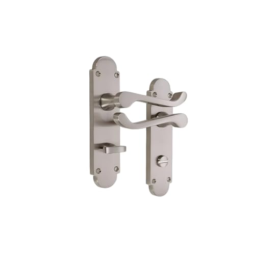 Infinity Decor Set of Satin Nickel Victorian Scroll Curved Lever Door Handles on Half Round Backplate Bathroom Toilet WC Latch Handles - for Internal & External Use  