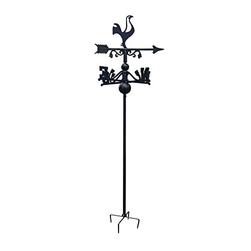 Image of Black Cast Iron Contemporary Cockerel Freestanding Weathervane - Outdoor Garden Weathervane Ornament