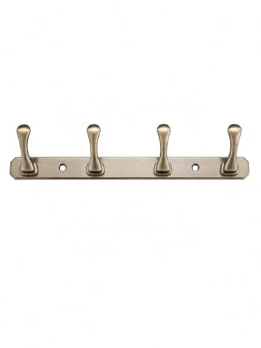 Image of ELUVIA Zinc Alloy 4 Hook Wall Hook Rail, Heavy Duty Wall Mounted Coat Hook for Clothes, Towels, Keys & Bags, Antique Brass Finish, Bathroom Kitchen Bedroom Entryway Organizer (Pack of 1)