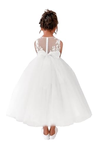 Lace Tulle Flower Girl Dress Kids Wedding Princess Dress Applique Bow-Knot Birthday Party Prom Ball Gowns Dresses2