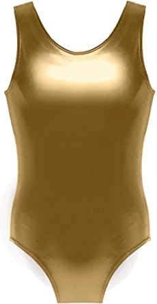 Children Kids School Sport Dance Gymnastics Ballet Sleeveless Leotard Metallic Wet Look Shinny Party Disco or Dance Costume