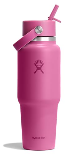 Hydro Flask Travel Water Bottle - Insulated Stainless Steel - Wide Straw Lid, Non Spill, Leakproof in 32 Oz Reef Pink