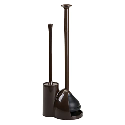 Mdesign Hidden Plunger And Brush Set For Toilet Bowl - Brush Cleaner And Plunger Combo With Holder Caddy For Bathroom - Modern Toilet Brush And Plunger Set - Aura Collection - Dark Brown #TOP7