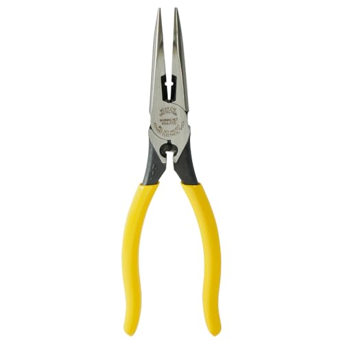 Image of Klein Tools D203-8NCR Long Nose Side-Cutter Strip /Crimp Pliers, Induction Hardened and Heavier For Increased Cutting Power, 8-Inch