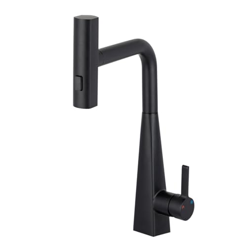 Robinet de cuisine basse pression pivotant à 360° - Robinet cascade extensible avec 3 modes de lavage - Pour cuisines, salles de bains, restaurants, laveries, etc (noir)