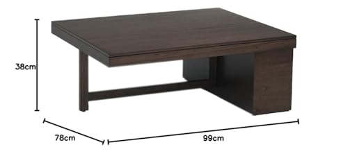 Image of Royaloak Boston American Wooden Coffee Table with 4 Stool | Solid Wood with Veneer Top | Upholstered & Cushioned Stools | Side Storage for Utility | Durable & Long Lasting | Space Saver Design