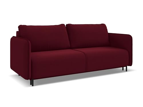 Luana 3-Sitzer Sofa mit Schalffunktion in Rot - Schlafsofa mit Bettfunktion aus Samt, modernes Japandi & Skandi Design für Wohnzimmer, Oeko-Tex Zertifiziert 226x92x90 cm, bis 350 kg belastbar