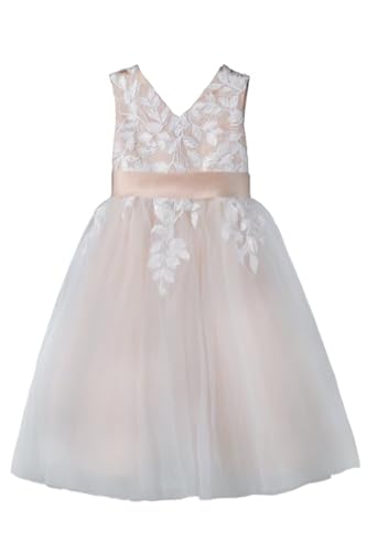 Flower Girl Dress for Wedding Tea Length Lace Applique Tulle Princess Kids Birthday Pageant Party Gown with Bow-Knot2