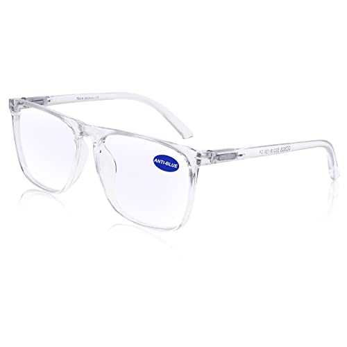 MARE AZZURO Blue Light Blocking Reading Glasses Men Large Square Computer Readers 100 125 150 175 200 225 250 275 300 350 (Transparent 125)