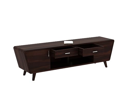 Image of Premium Solid Sheesham Wood TV Unit for Living Room - 2 Drawers, 2 Shelves, and 2-Door Storage - Fits up to 60-Inch TV (Easton, Walnut Finish)