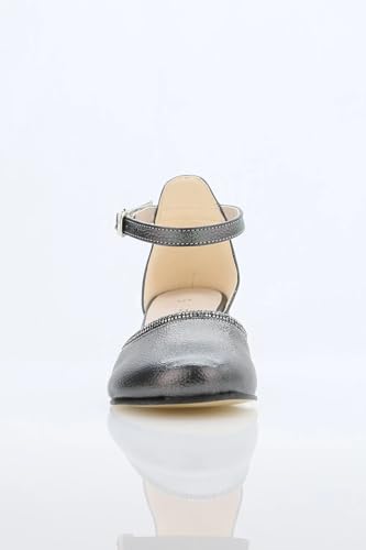 SIRRI Girls’ Block Heel Communion Mary Janes, Ankle Strap Closed Round Toe Rhinestone Trim Shoes4