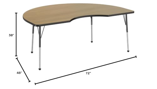 Image of FDP Kidney (48 x 72 inch) Collaborative Classroom Table with Adjustable Standard Ball Glide Legs (19-30 in); School and Office Furniture - Pasadena Oak Top /Black Edge and Legs