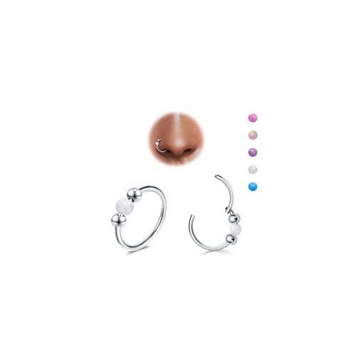 DGhera 2pcs 18G Opal Nose Rings for Women, G23 Titanium Nose Piercing Jewelry for Helix, Tragus, Conch, Rook, Earlobe Piercing Jewelry Nose Ring (Silver Earrings & White Opal)