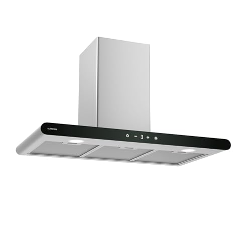 Klarstein CurveVent Campana Extractora - 90cm, 700 m³/h, Motor 110W, Eficiencia A+, Control Táctil, Led, 56 dB, Filtros Lavavajillas, Extracción de Aire y Carbón, Negra