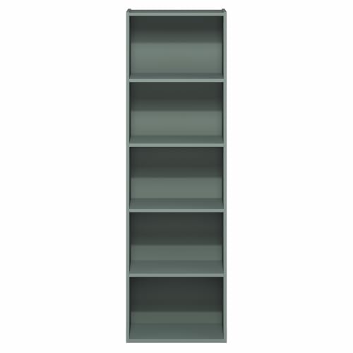 Image of Furinno LUDER Book Shelf, 5-Tier Bookshelf, Bookcase with Open Shelves, 9.4 x 15.8 x 52, Easy Assembly, for Living Room, Bedroom, Home Office, Sage Green