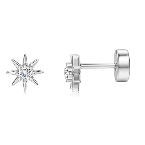 20g Cute CZ Sun Flat Screw Back Small Stud Earrings for Women Men Stainless Steel Silver/Gold Plated...