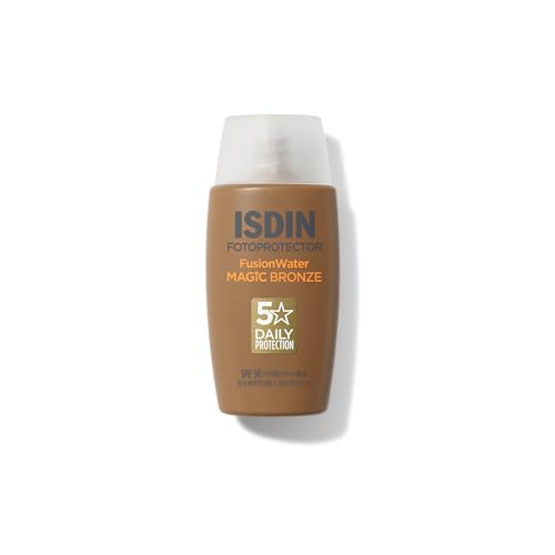 ISIDN Fusion Water MAGIC Bronze SPF 50 Protector Solar de Uso Diario Ultraligero con Color Tono de piel Unificado con Efecto Buena Cara, 50ml