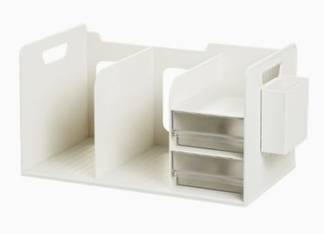 voocye 卓上収納 ラック デスクシェルフ 机上ラック デスクオーガナイザー デスク上収納ラック 卓上本棚 引き出し 収納 小物入れ ペン立て付き 組み立て不要 (ホワイト)