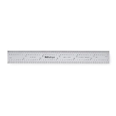 Mitutoyo 182-101, Steel Rule, 6 (4R), (1/8, 1/16, 1/32, 1/64), 3/64 Thick X 3/4 Wide, Satin Chrome Finish Tempered Stainless Steel, Clear