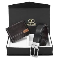Image of Amicraft PU Leather Men's Combo Pack Of Wallet & Reversible Belt Gift Set