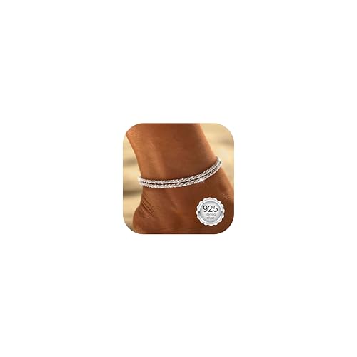 CASSIECA Cavigliera Donna Argento 925, Cavigliere da Donna Impermeabile Cavigliera Argento Regolabili Stratificate...