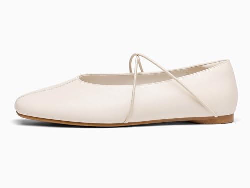 Image of Coutgo Womens Square Toe Ballet Flats Comfortable Slip On Mary Jane Flats Crisscross Strap Work Casual Shoes