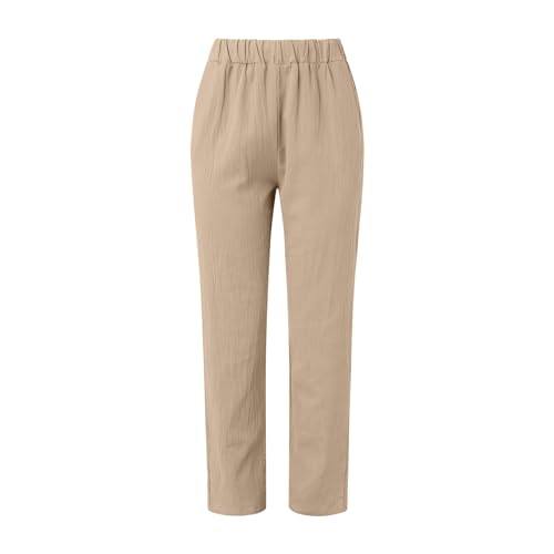 Women's Casual Pants Striped Side Button Elastic Waist Straight Leg Trendy Pants Baggy Lightweight Trousers with Pockets Striped Pants (Z06 Khaki,L)4