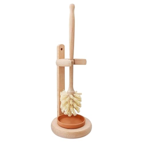Luobannm Cepillo Limpiador de Inodoro con Soporte, Extra de Madera de Alemana de 35 cm, Bandeja de de Cerámica.