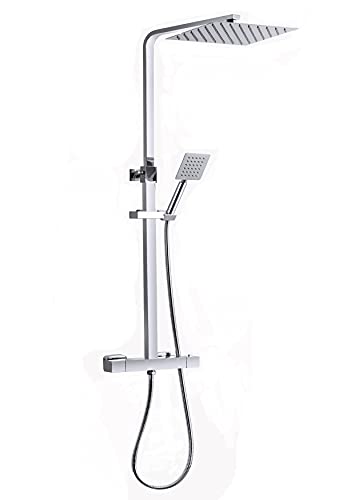 Colonne De Douche Thermostatique Carré De Pluie-Réglable En Hauteur Salle De Bain Laiton Finition Chrome-Garantie 5 Ans Professionnel Cover